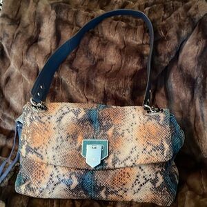 Aimee Kestenberg navy blue leather sharkskin look shoulder bag